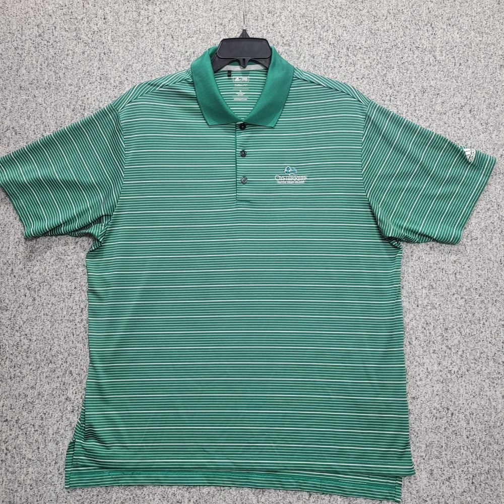 Adidas Golf Climalite Mens XL Green Striped Polo Oyster Reef Hilton Head Island